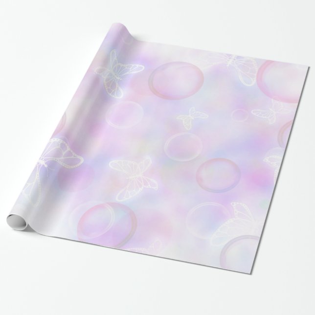 Pink butterfly pattern wrapping paper (Unrolled)