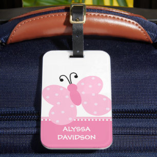 Pink Butterfly Personalised Luggage Tag