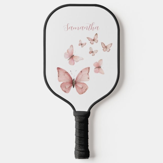 Pink Butterfly Personalised  Pickleball Paddle (Front)