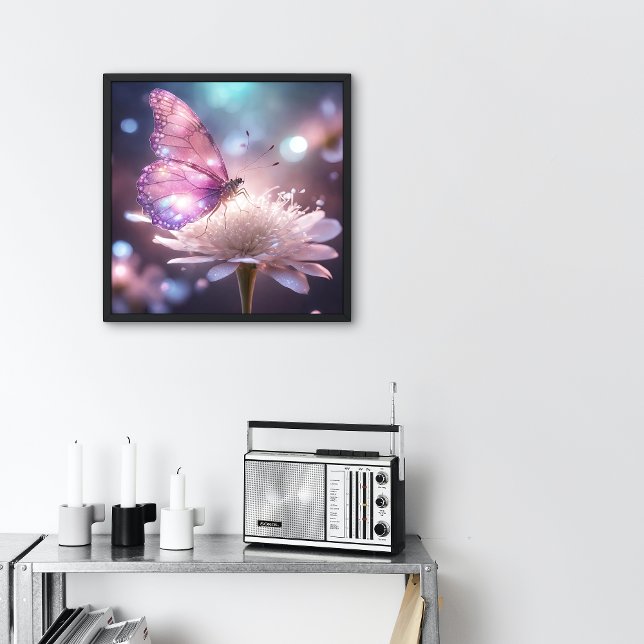 Pink butterfly poster (Black Frame)