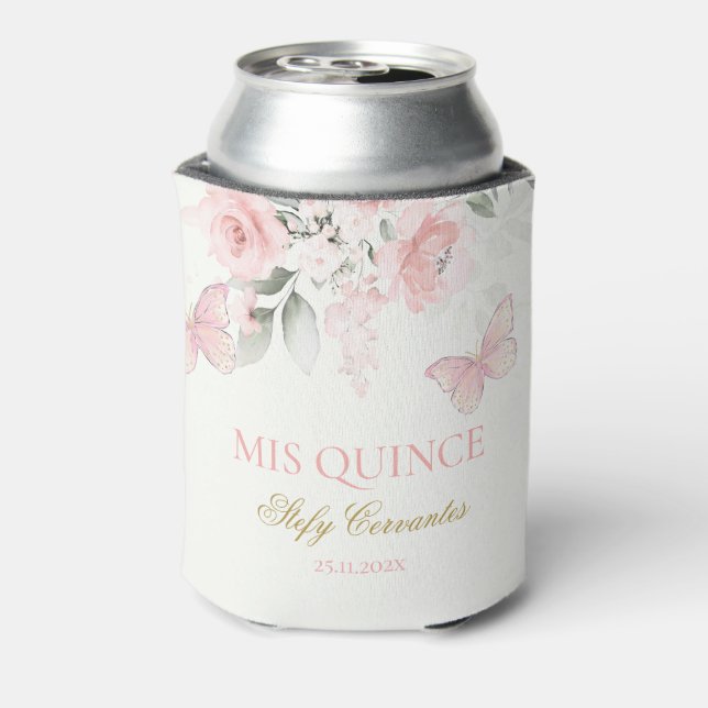 Pink Butterfly Quinceañera Can Cooler (Can Back)