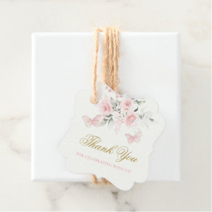 Pink Butterfly Quinceañera Favour Tags
