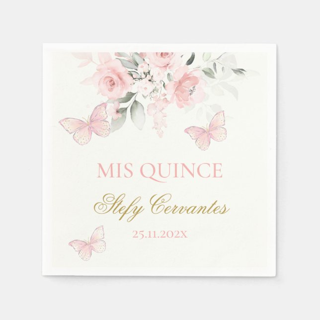 Pink Butterfly Quinceañera Napkin (Front)