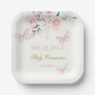 Pink Butterfly Quinceañera Paper Plate