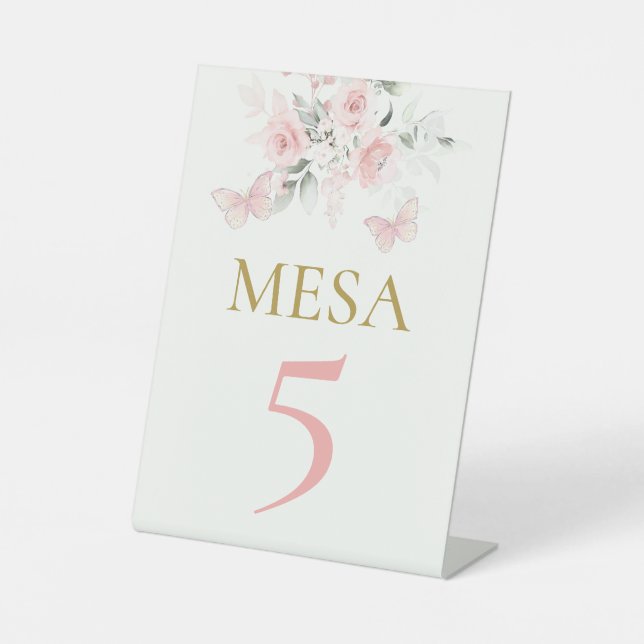 Pink Butterfly Quinceañera Pedestal Sign (Front)
