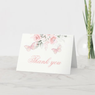 Pink Butterfly Quinceañera Thank You Card
