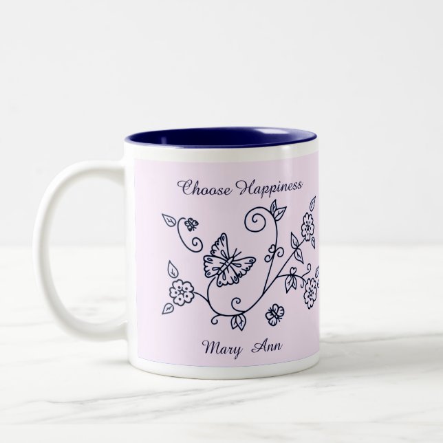 Pink Butterfly Reminder Mug (Left)