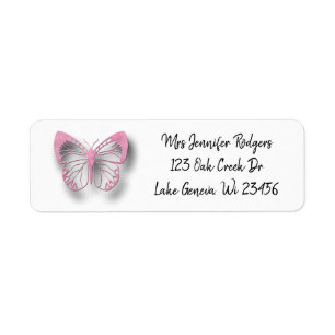 Pink Butterfly Return Address Label