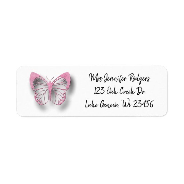 Pink Butterfly Return Address Label (Front)