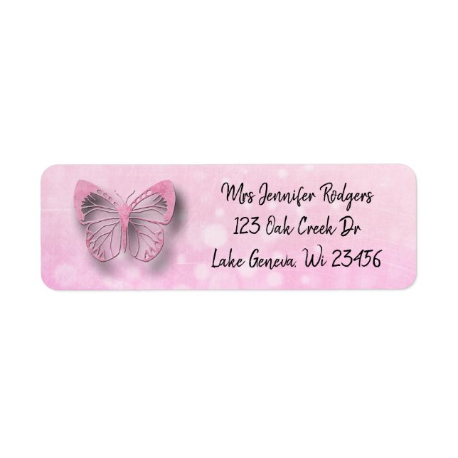 Pink Butterfly Return Address Label (Front)