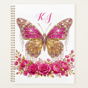 Pink Butterfly Roses Gold Personalised Design Planner