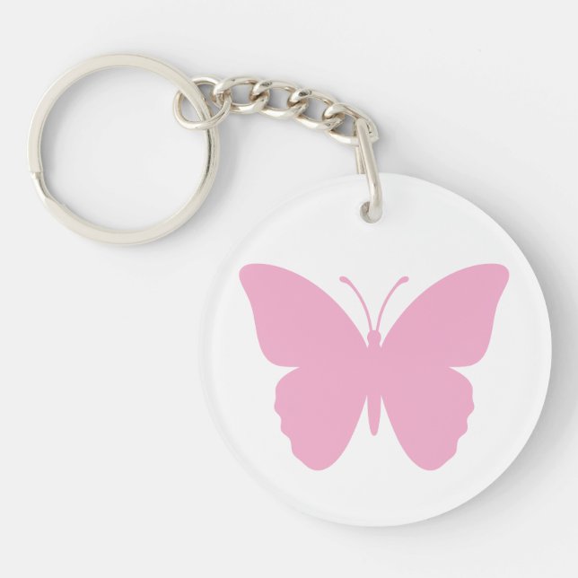 Pink Butterfly Round Single Sided Key Ring (Front)