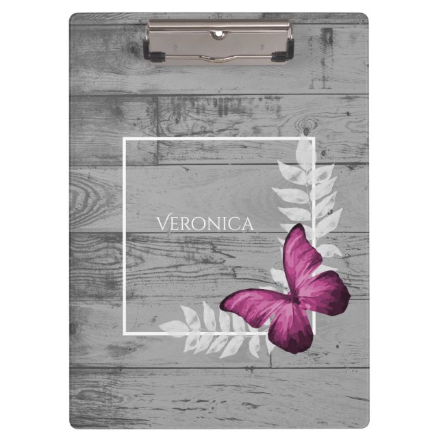 Pink Butterfly Rustic Clipboard (Front)