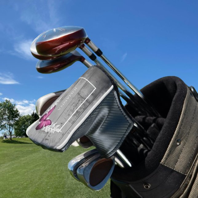 Pink Butterfly Rustic Golf Head Cover (Pink Butterfly Rustic Personalized Golf Head Cover)