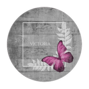 Pink Butterfly Rustic Personalised Cutting Board