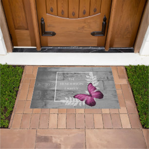 Pink Butterfly Rustic Personalised Doormat