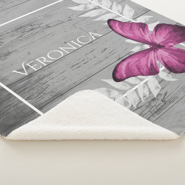 Pink Butterfly Rustic Personalised Sherpa Blanket (3/4)