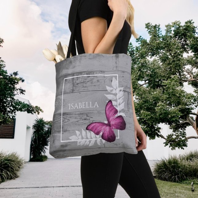Pink Butterfly Rustic Personalised Tote Bag (Pink Butterfly Rustic Personalized Tote Bag)
