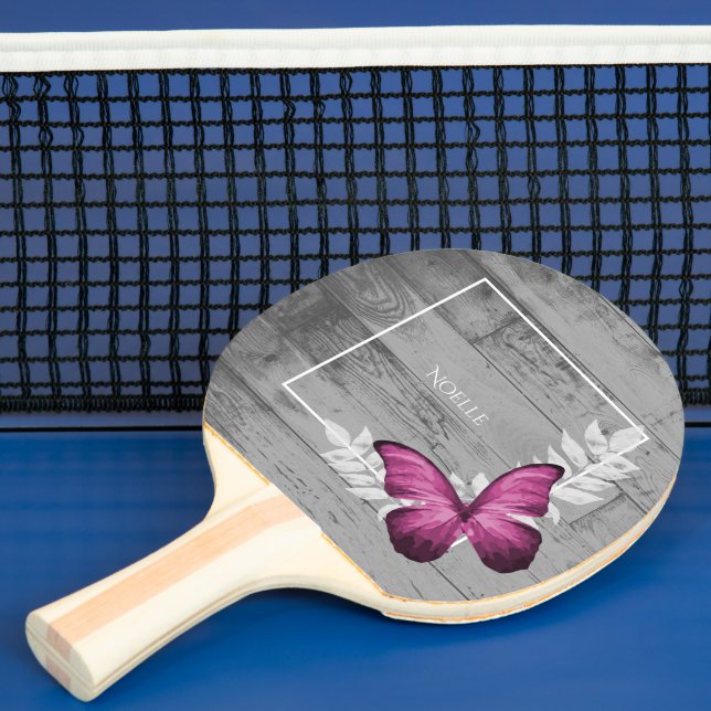 Pink Butterfly Rustic Ping Pong Paddle (Insitu)