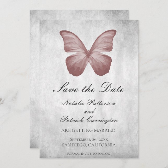 Pink Butterfly Save the Date Invite (Front/Back)