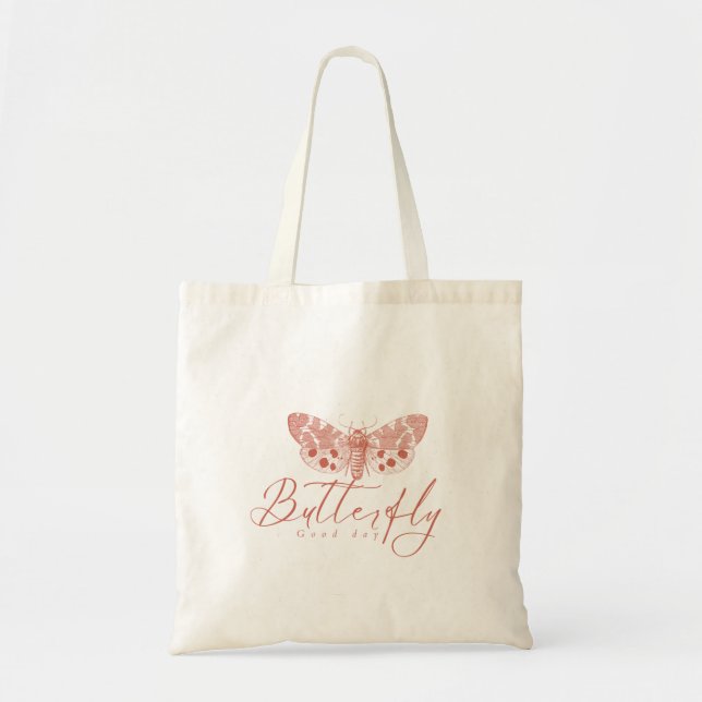 Pink Butterfly Simple Design Tote Bag (Front)