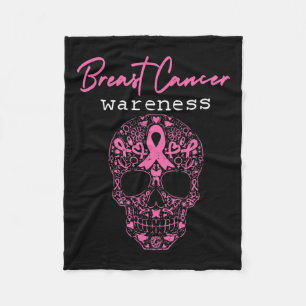 Pink Butterfly Skull Breast Cancer Awareness Hallo Fleece Blanket