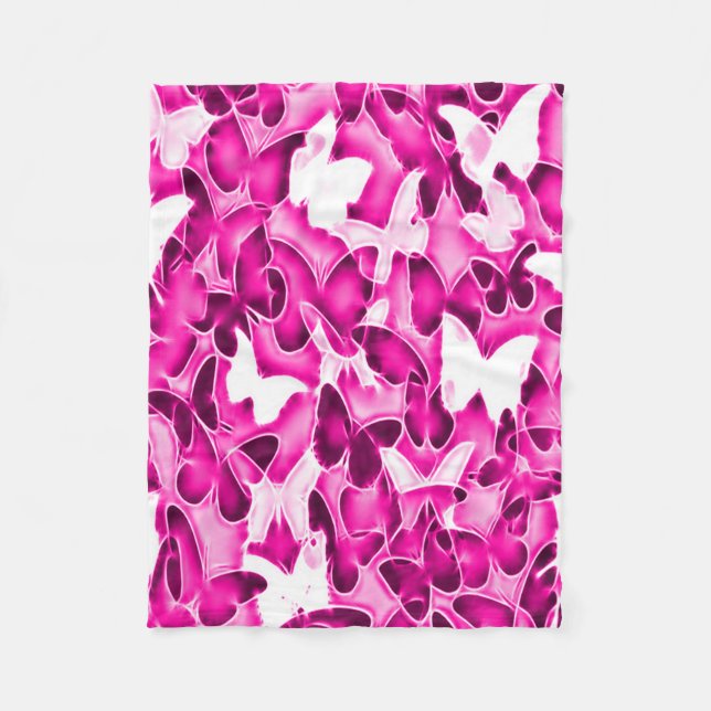 Pink Butterfly Sparkle Camo Fleece Blanket (Front)