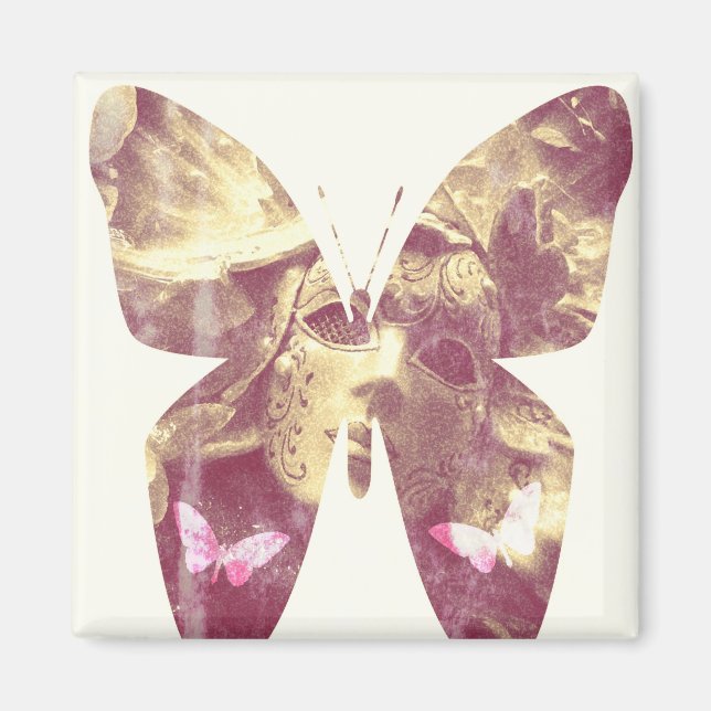 Pink Butterfly Square Magnet (Front)