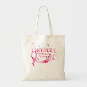Pink Butterfly Survivor Breast Cancer Awareness Tote Bag