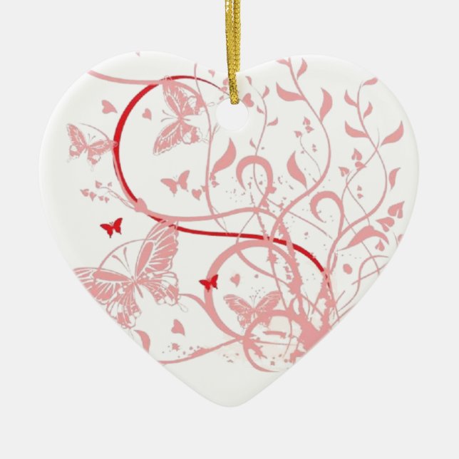 Pink Butterfly Swirls Ceramic Tree Decoration (Front)