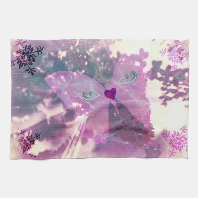 Pink Butterfly Tea Towel (Horizontal)