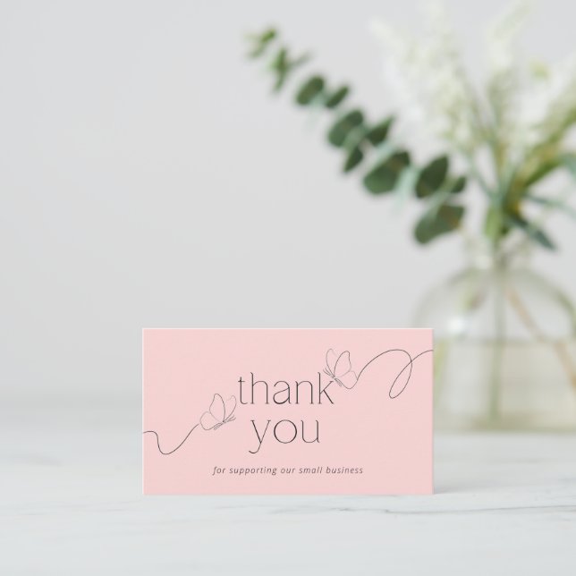 Pink Butterfly Thank You Card Small Business (Standing Front)