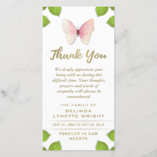 Pink Butterfly Thank You for Sympathy Card