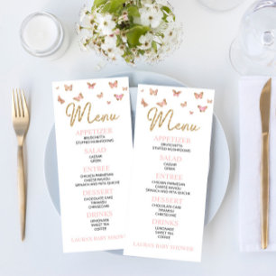 Pink Butterfly Themed Baby Shower Flat Menu