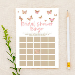 Pink Butterfly Themed Bingo Bridal Shower Game Stationery
