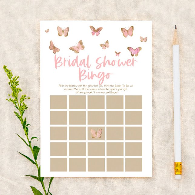 Pink Butterfly Themed Bingo Bridal Shower Game Stationery (Creator Uploaded)
