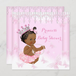 Pink Butterfly Tiara Princess Baby Shower Ethnic Invitation