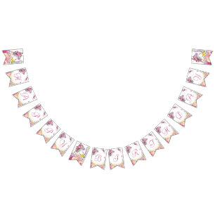 Pink Butterfly Watercolor Floral Birthday Bunting