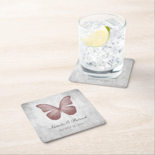 Pink Butterfly Wedding Paper Coasters