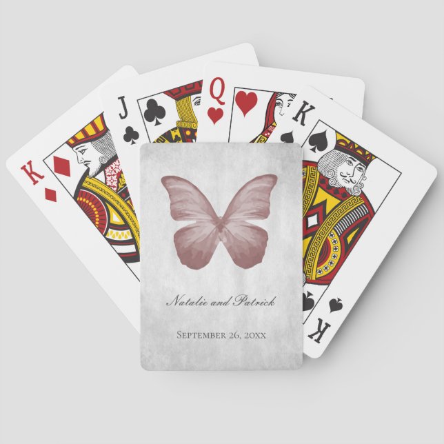 Pink Butterfly Wedding Playing Cards (Back)