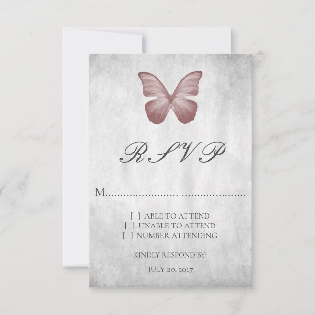 Pink Butterfly Wedding RSVP Card (Front)