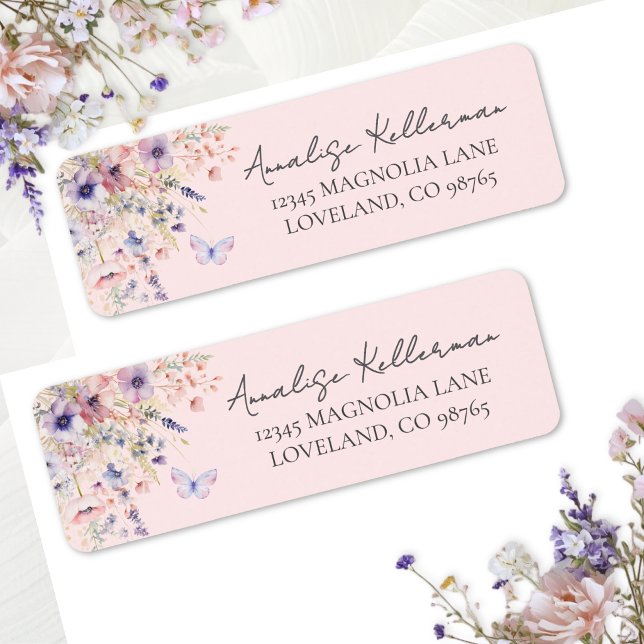 Pink Butterfly Wildflower Return Address Label (Pink Butterfly Wildflower Return Address Label)
