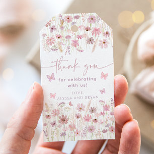 Pink Butterfly Wildflowers Baby Shower Gift Tags