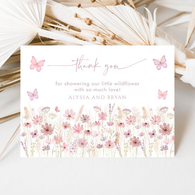 Pink Butterfly Wildflowers Baby Shower Thank You Card (Creator Uploaded)