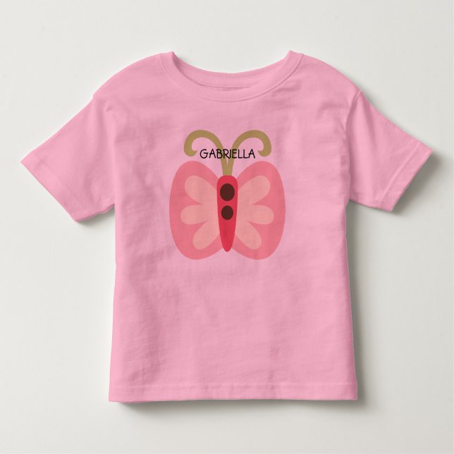 Pink Butterfly with Name Toddler T-Shirt (Front)