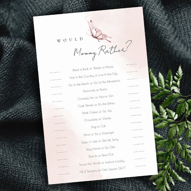 Pink Butterfly Would Mummy Rather Baby Shower Game (Creator Uploaded)