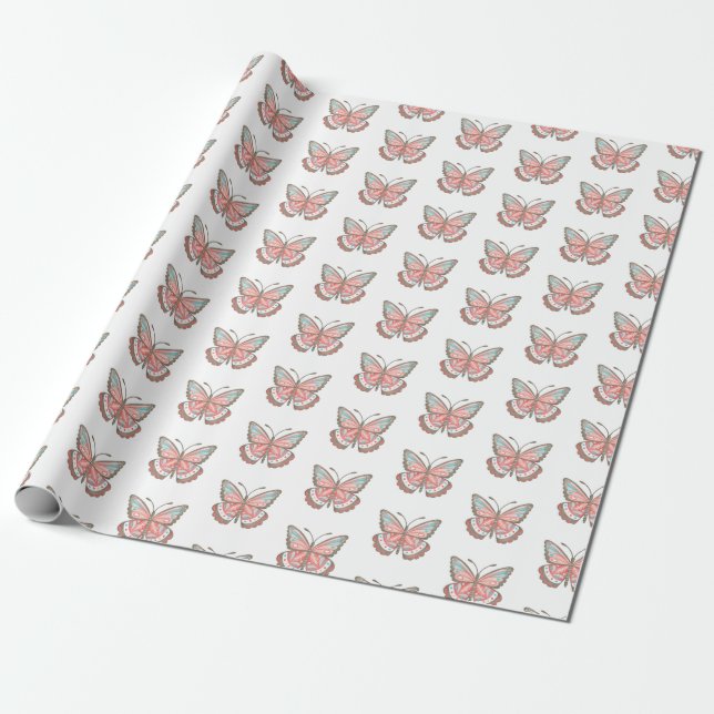 Pink Butterfly Wrapping Paper (Unrolled)