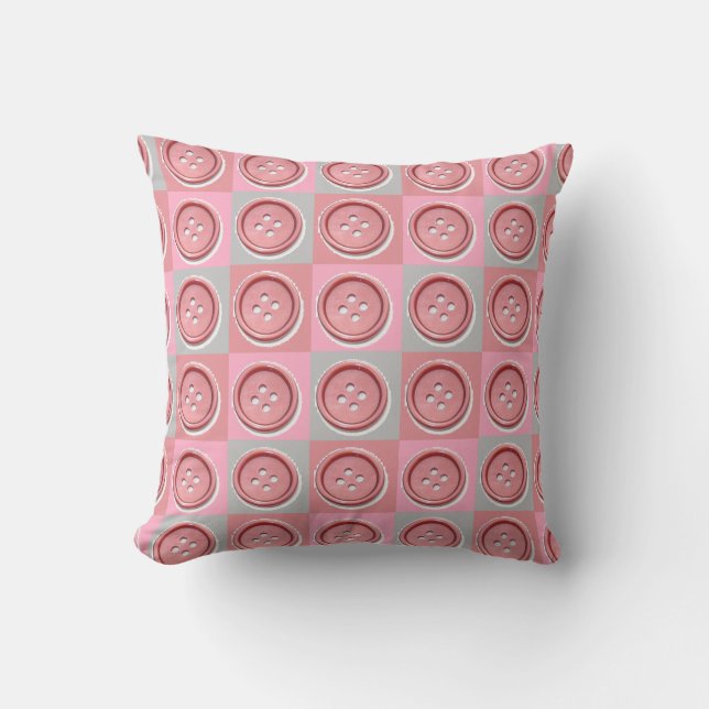 Pink Buttons and Checked Pattern Cushion (Front)