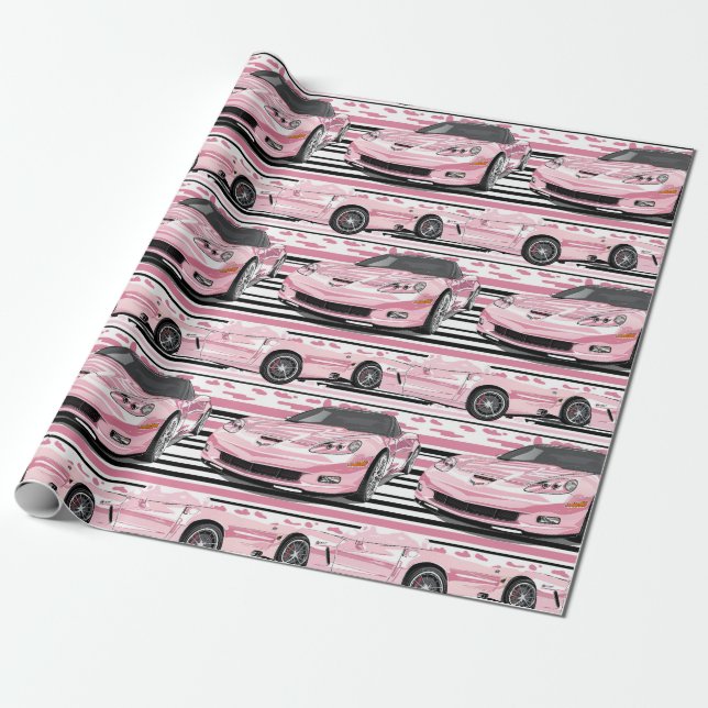 Pink c7 Corvette Wrapping Paper (Unrolled)