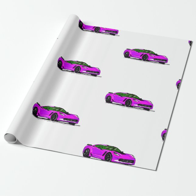 Pink C7 Corvette Wrapping Paper  (Unrolled)